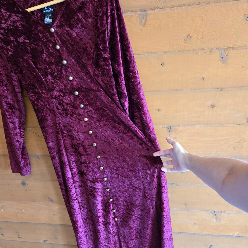 Vintage Dress Velvet 90's Burgundy Button Y2K Witchy Vamp Goth Renfair 12 Boho - Picture 4 of 5